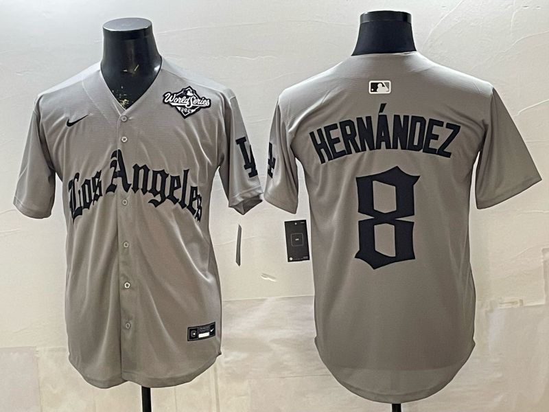 Men 2026 Los Angeles Dodgers #8 Hernandez Grey Five generations Nike MLB Jersey style 0013->los angeles dodgers->MLB Jersey